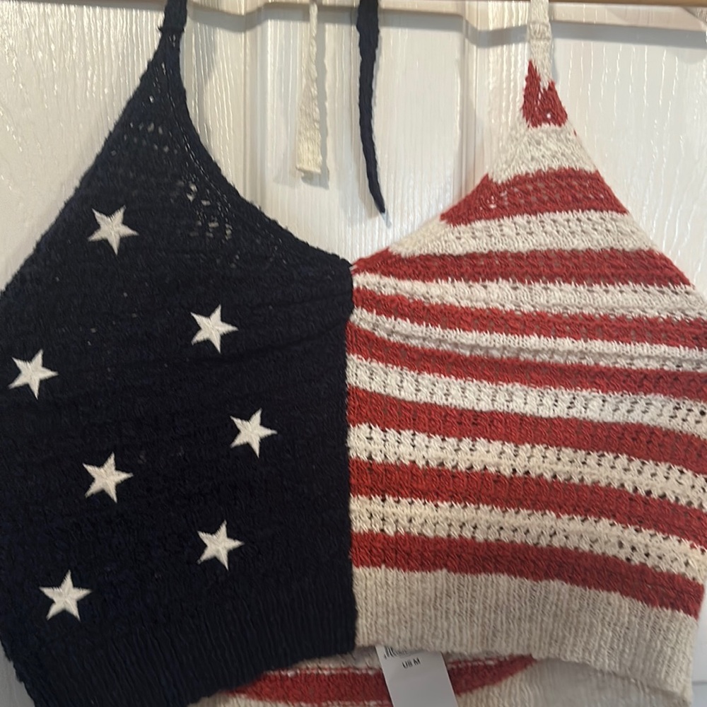 NWT American Eagle Red, White and Blue American Flag Halter Top
